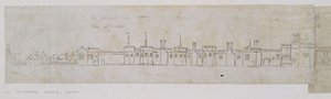 Richmond Palace, fasad (penna och brunt bläck över svaga markeringar i svart krita) av Anthonie Jacobus van Wyngaerdt